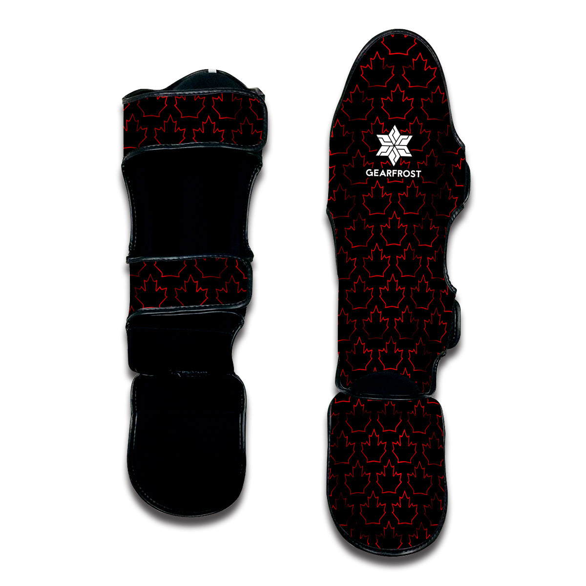 Black And Red Canadian Maple Leaf Print Muay Thai Shin Guard