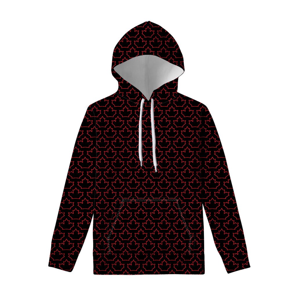 Black And Red Canadian Maple Leaf Print Pullover Hoodie