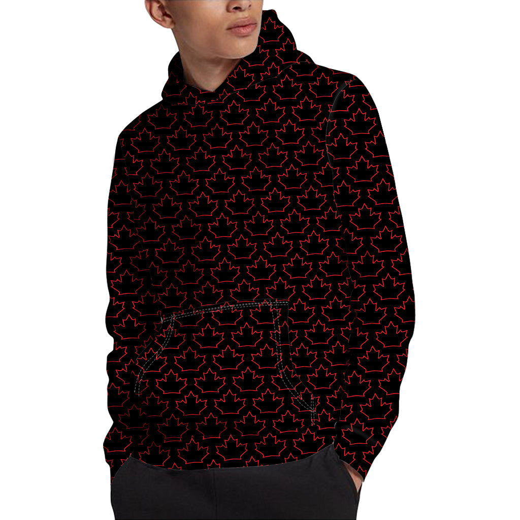 Black And Red Canadian Maple Leaf Print Pullover Hoodie