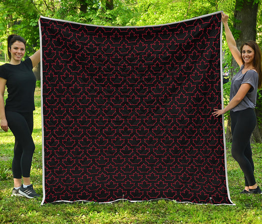 Black And Red Canadian Maple Leaf Print Quilt