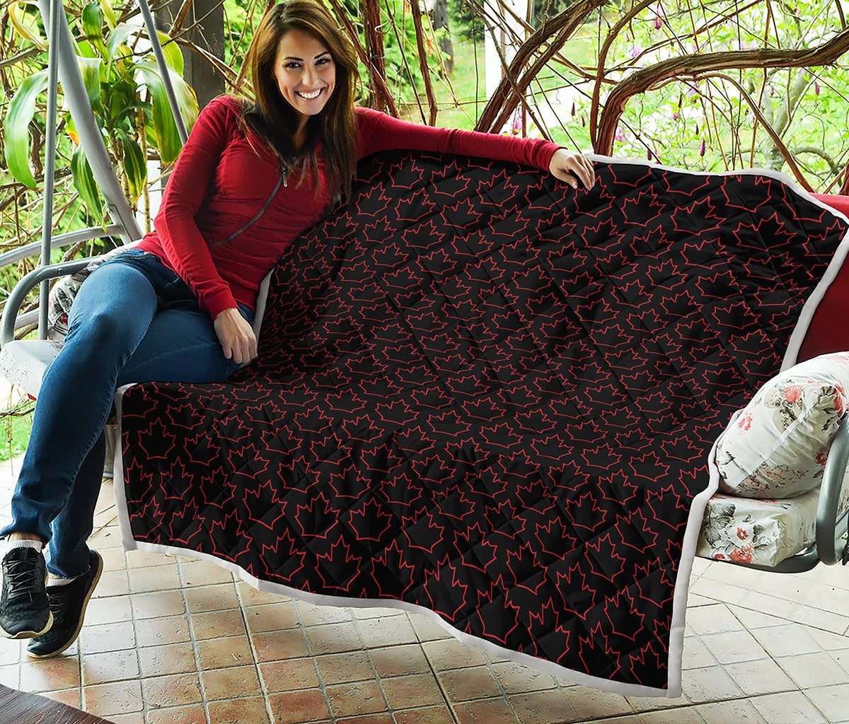 Black And Red Canadian Maple Leaf Print Quilt