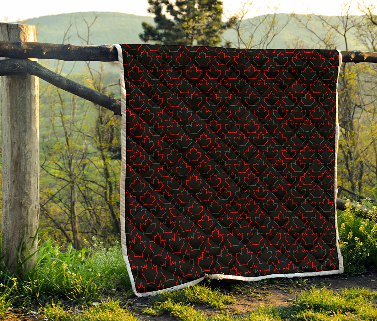 Black And Red Canadian Maple Leaf Print Quilt