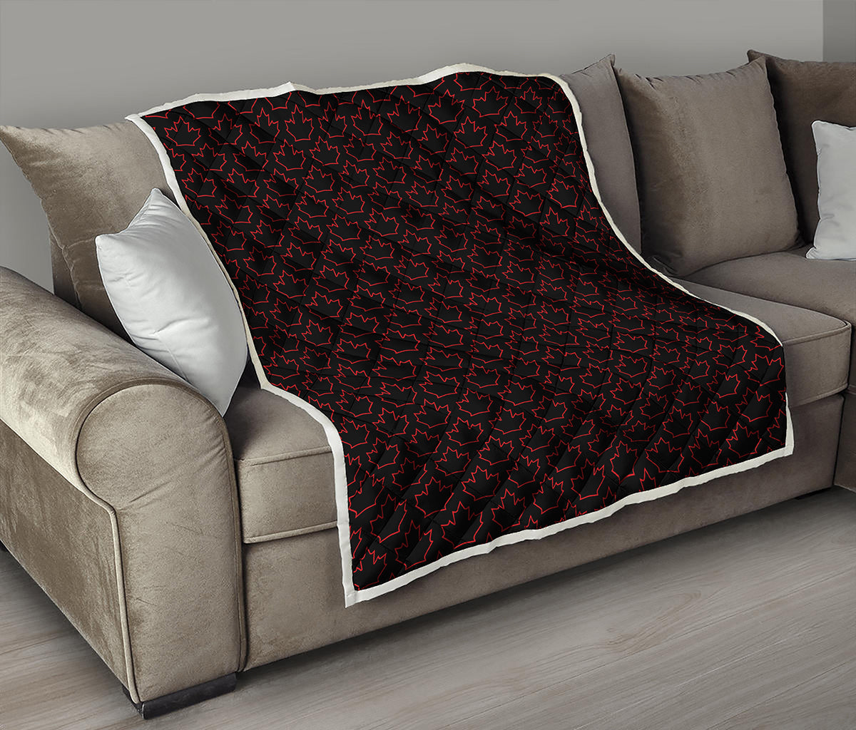 Black And Red Canadian Maple Leaf Print Quilt