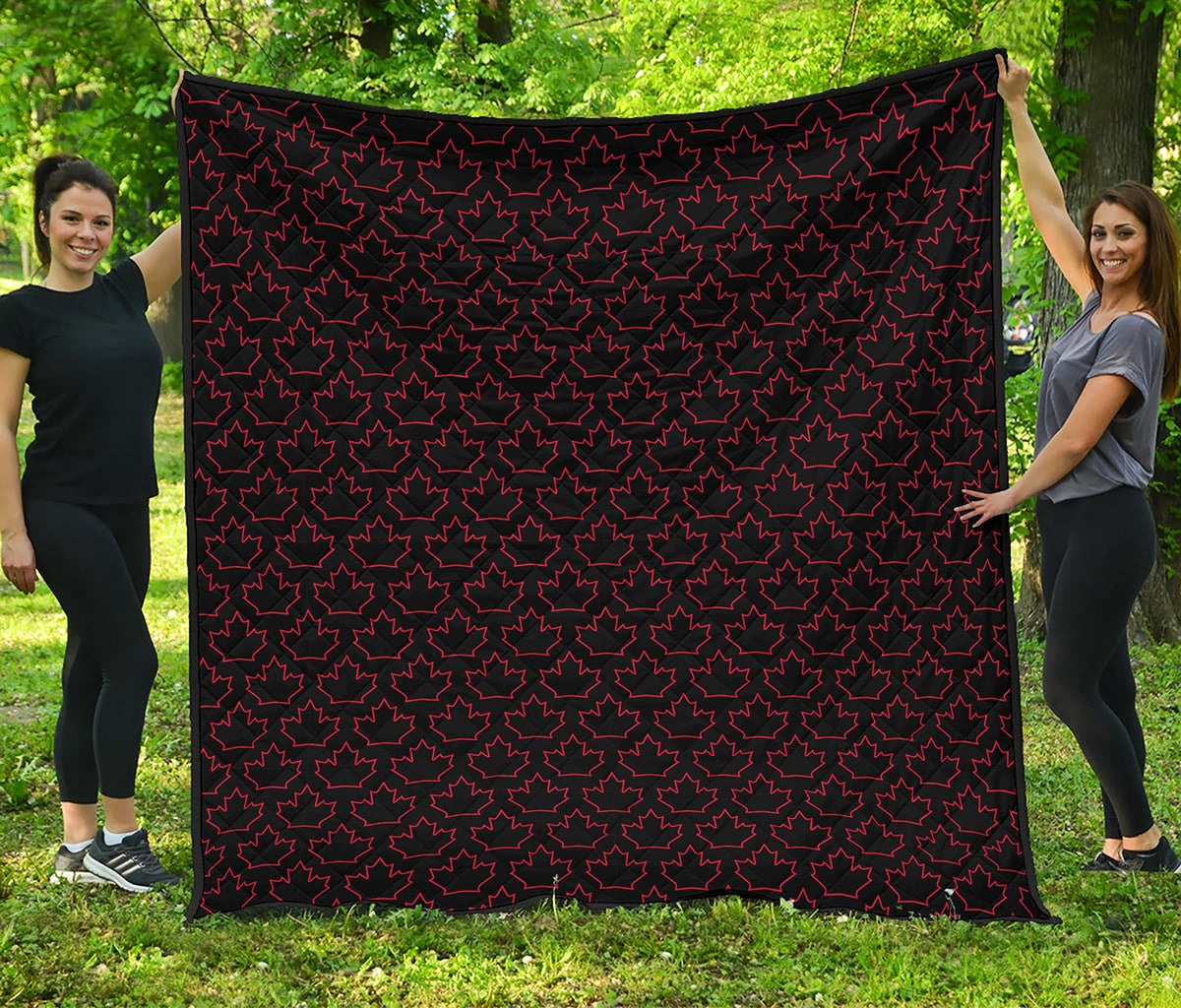 Black And Red Canadian Maple Leaf Print Quilt