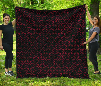 Black And Red Canadian Maple Leaf Print Quilt