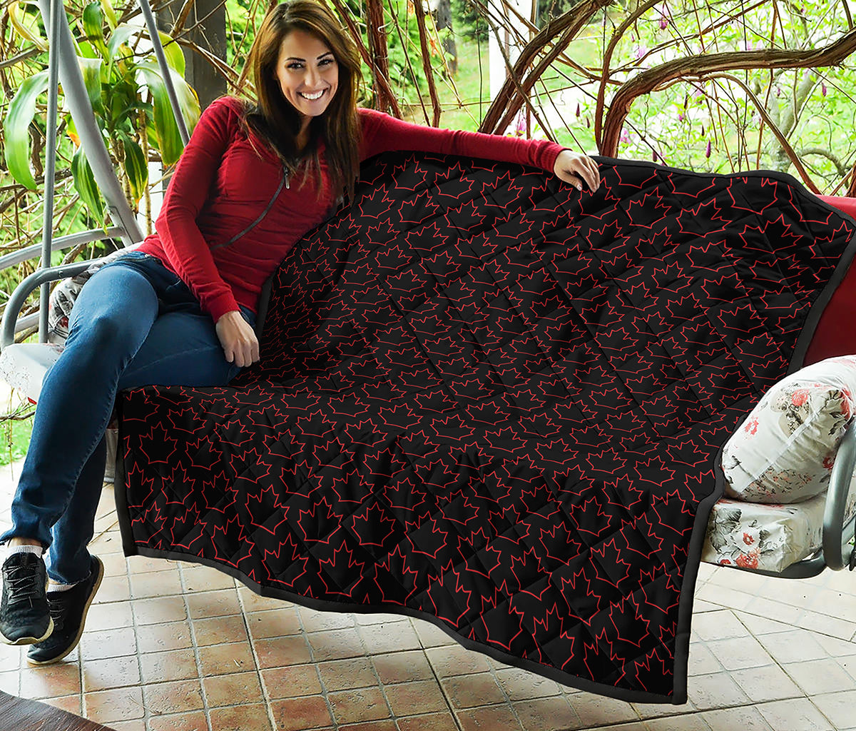 Black And Red Canadian Maple Leaf Print Quilt