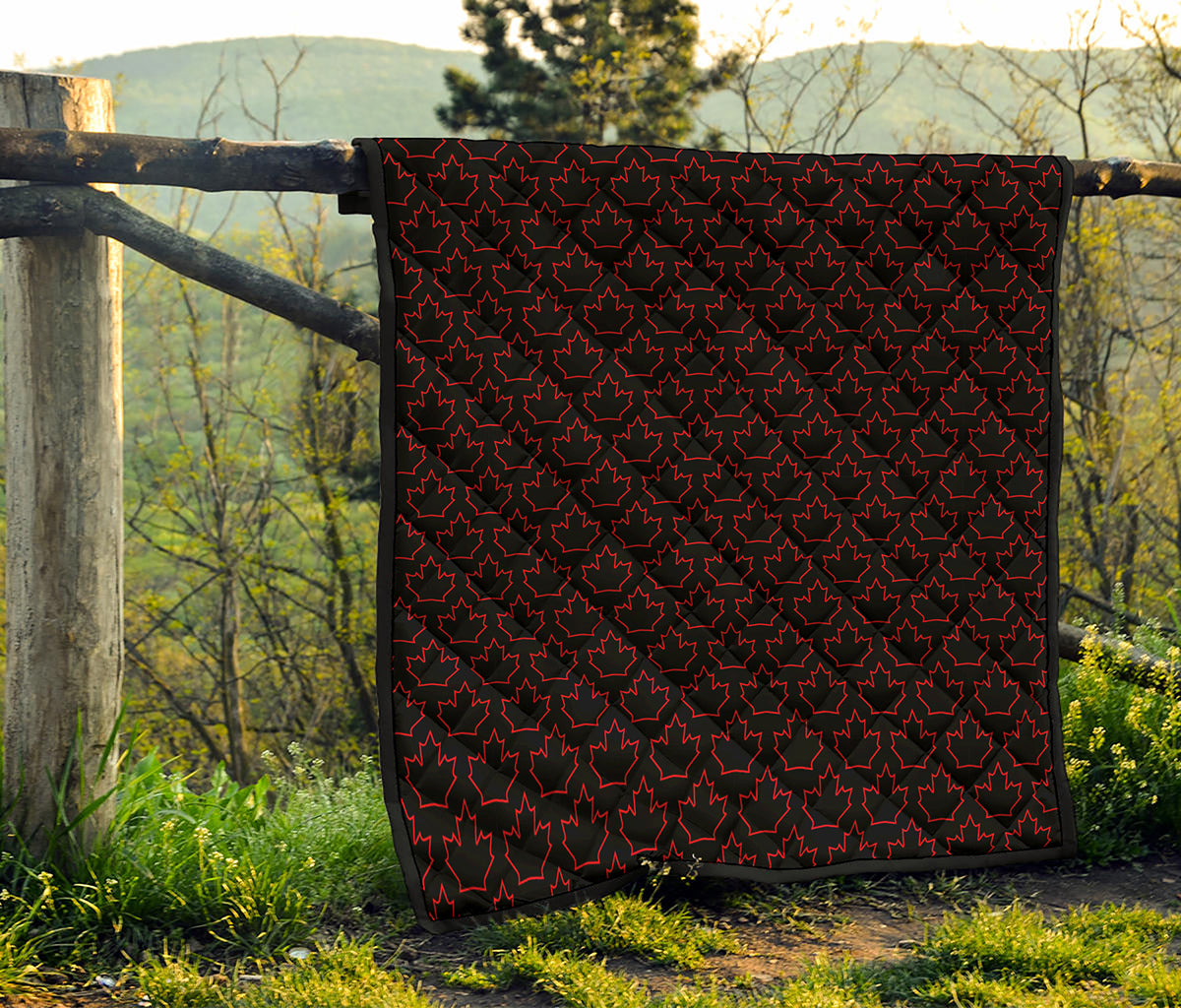 Black And Red Canadian Maple Leaf Print Quilt