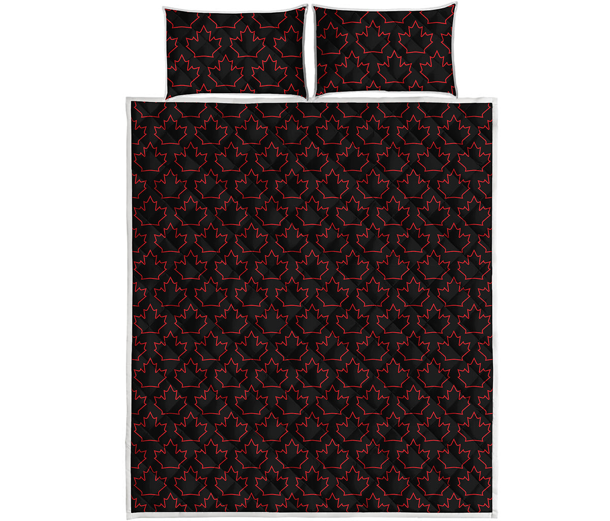 Black And Red Canadian Maple Leaf Print Quilt Bed Set