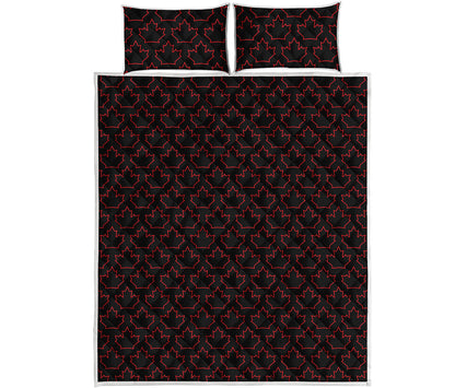 Black And Red Canadian Maple Leaf Print Quilt Bed Set