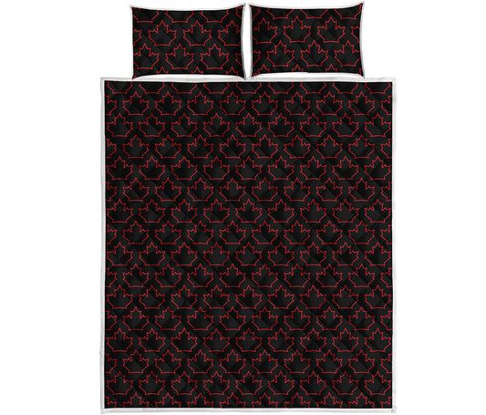 Black And Red Canadian Maple Leaf Print Quilt Bed Set