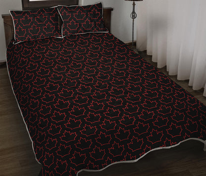 Black And Red Canadian Maple Leaf Print Quilt Bed Set
