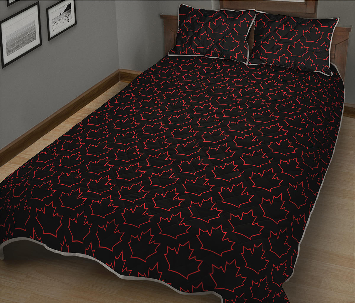 Black And Red Canadian Maple Leaf Print Quilt Bed Set