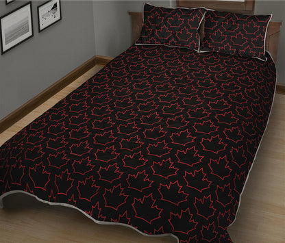 Black And Red Canadian Maple Leaf Print Quilt Bed Set