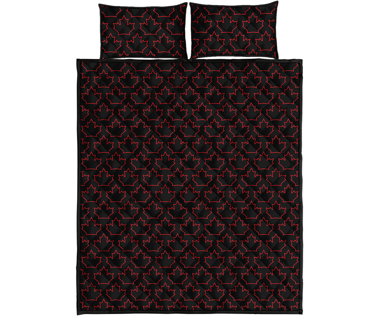Black And Red Canadian Maple Leaf Print Quilt Bed Set