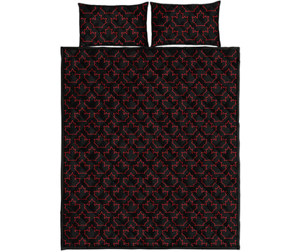 Black And Red Canadian Maple Leaf Print Quilt Bed Set