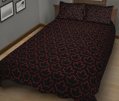 Black And Red Canadian Maple Leaf Print Quilt Bed Set