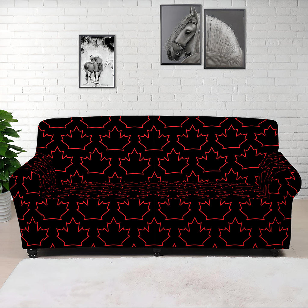 Black And Red Canadian Maple Leaf Print Sofa Cover