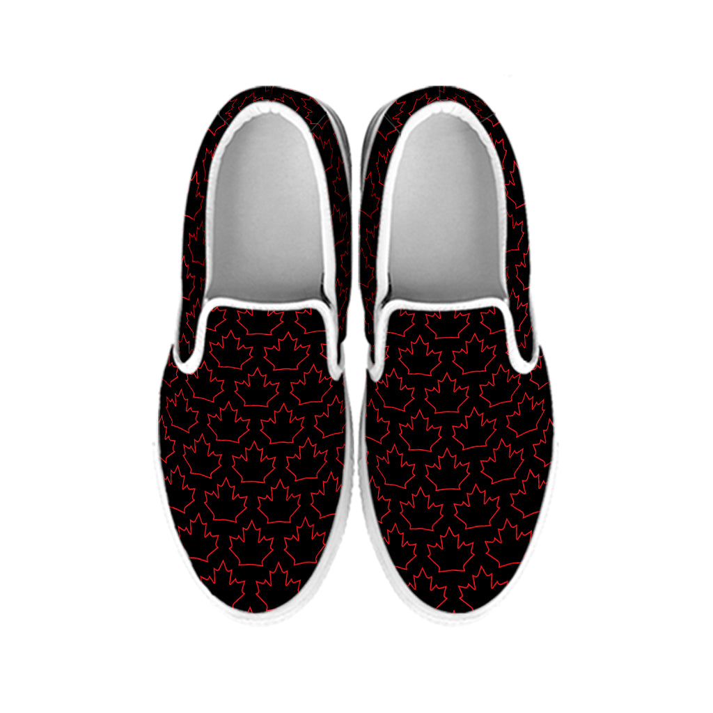 Black And Red Canadian Maple Leaf Print White Slip On Shoes