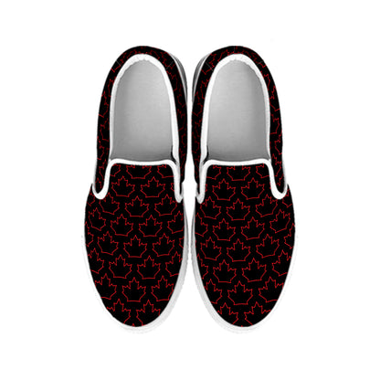 Black And Red Canadian Maple Leaf Print White Slip On Shoes