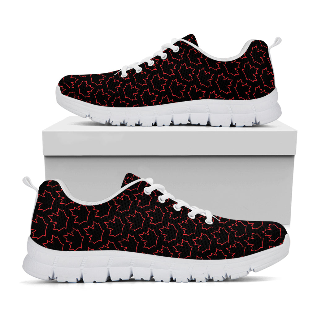 Black And Red Canadian Maple Leaf Print White Sneakers