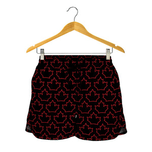 Black And Red Canadian Maple Leaf Print Women's Shorts