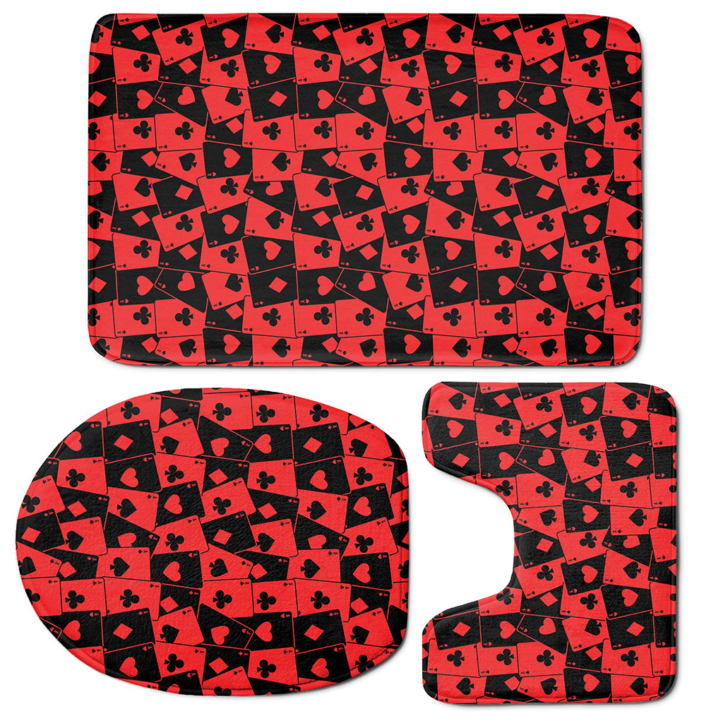 Black And Red Casino Card Pattern Print 3 Piece Bath Mat Set