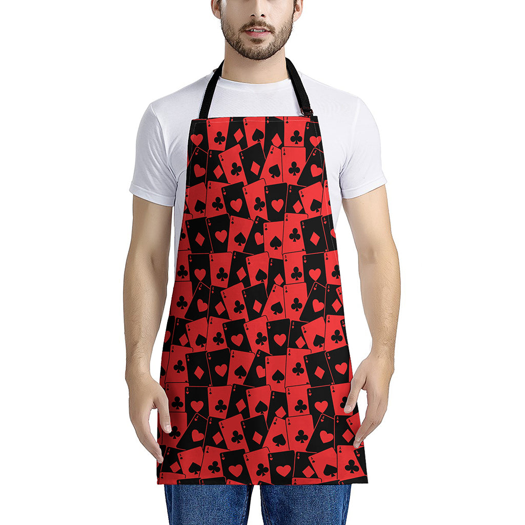 Black And Red Casino Card Pattern Print Apron