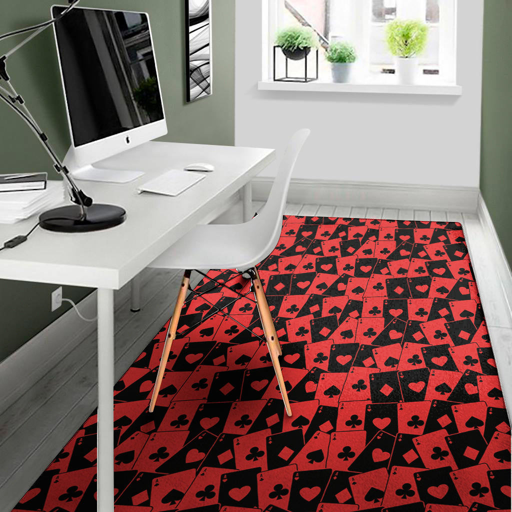 Black And Red Casino Card Pattern Print Area Rug