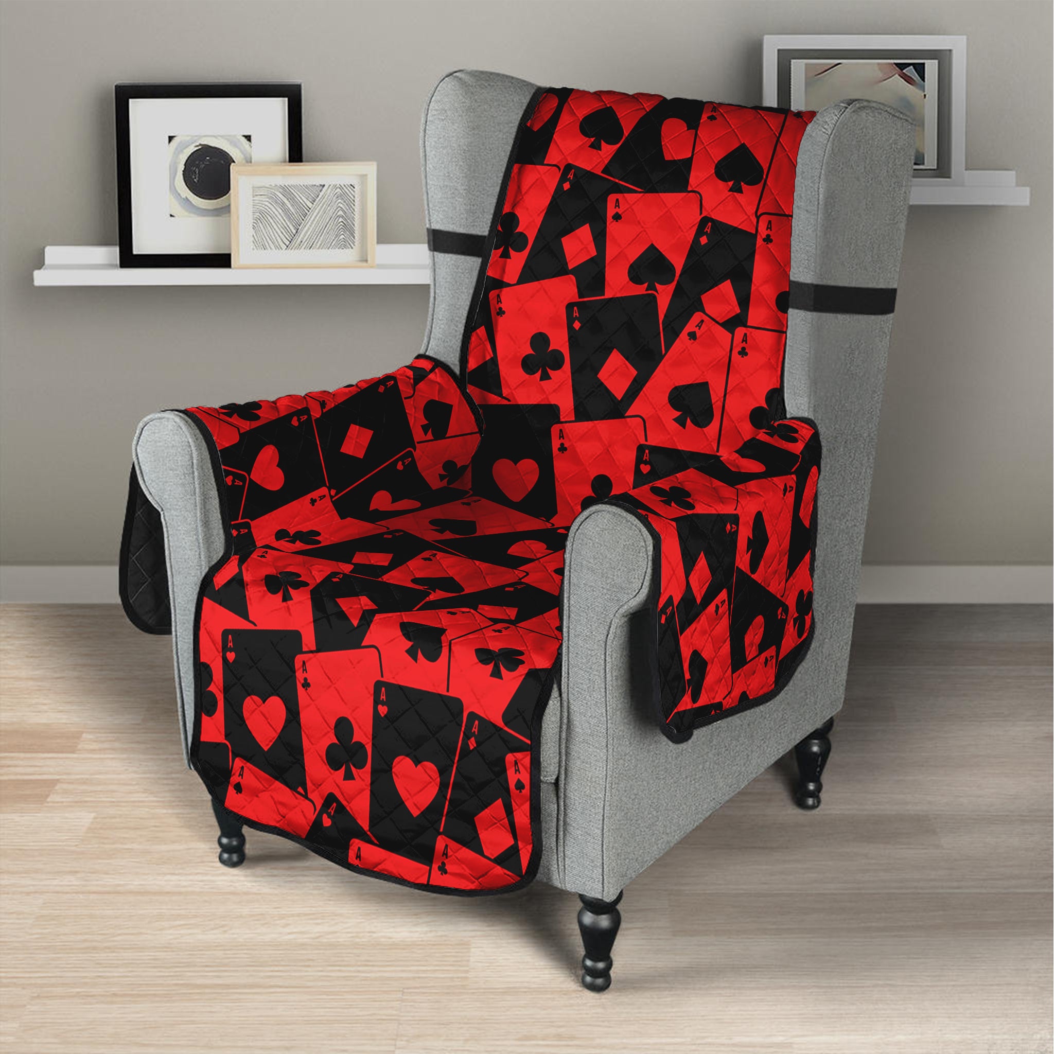 Black And Red Casino Card Pattern Print Armchair Protector