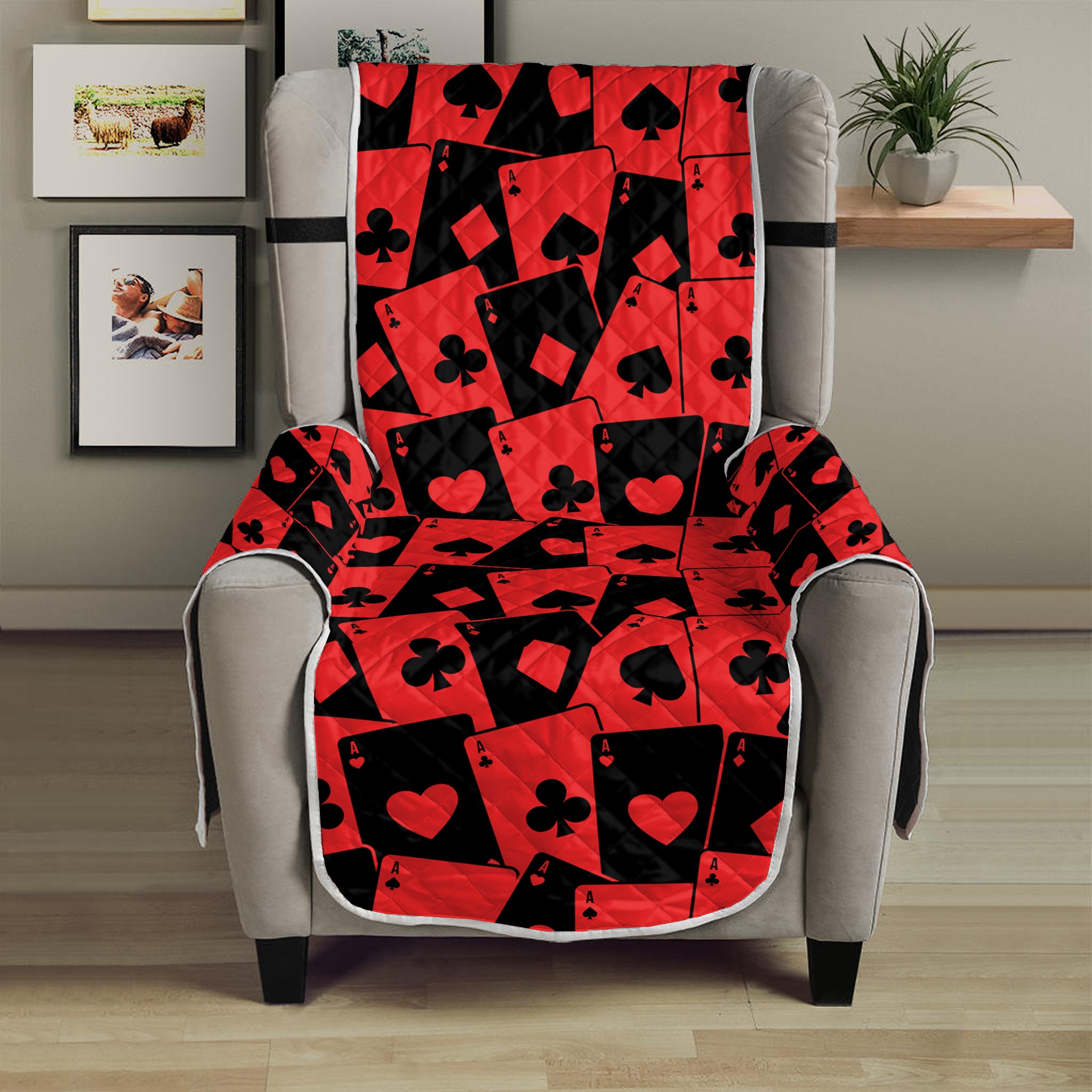 Black And Red Casino Card Pattern Print Armchair Protector