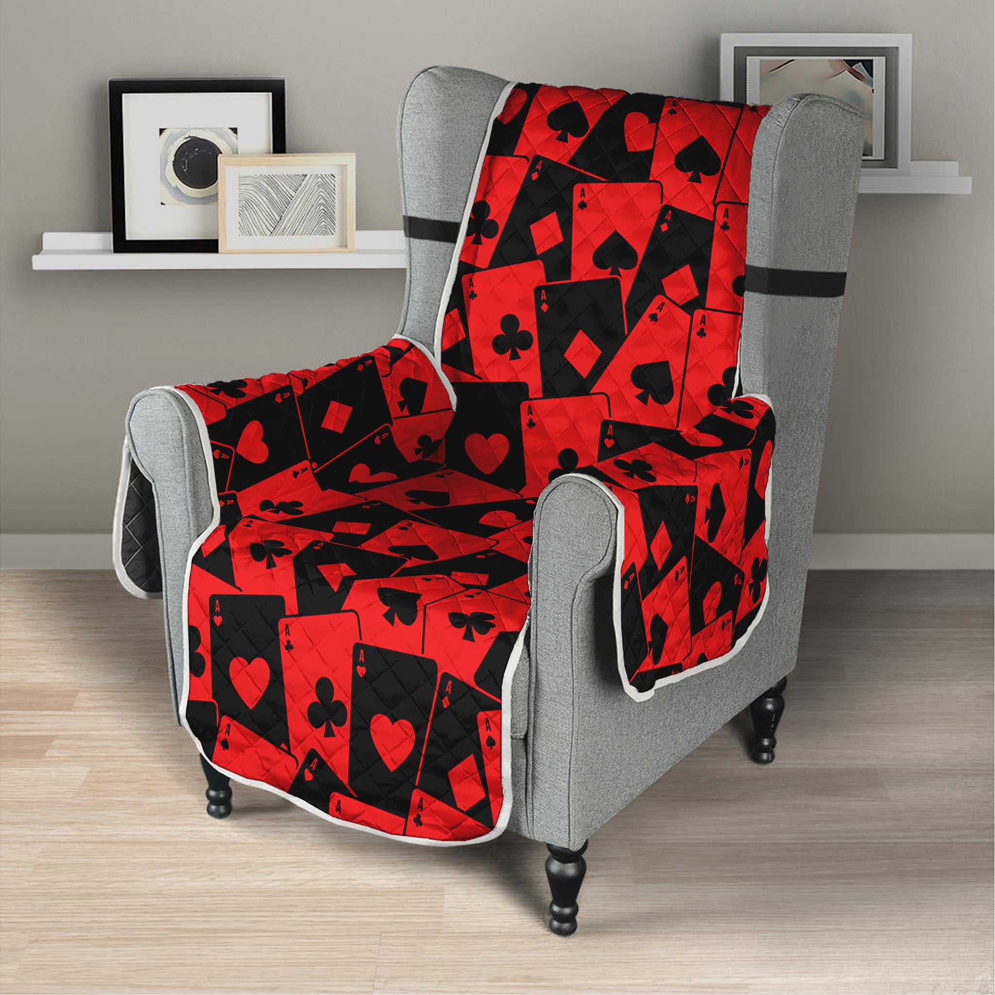 Black And Red Casino Card Pattern Print Armchair Protector