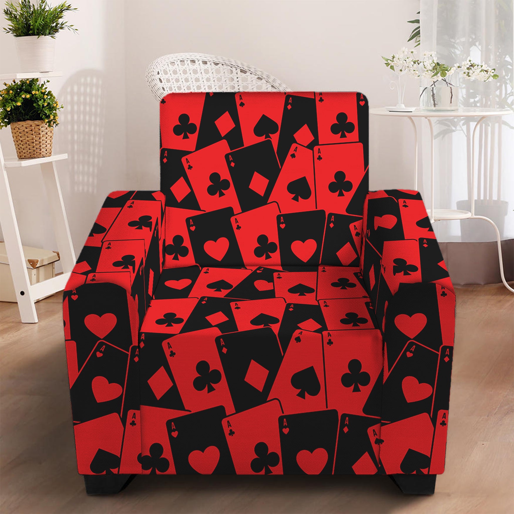 Black And Red Casino Card Pattern Print Armchair Slipcover