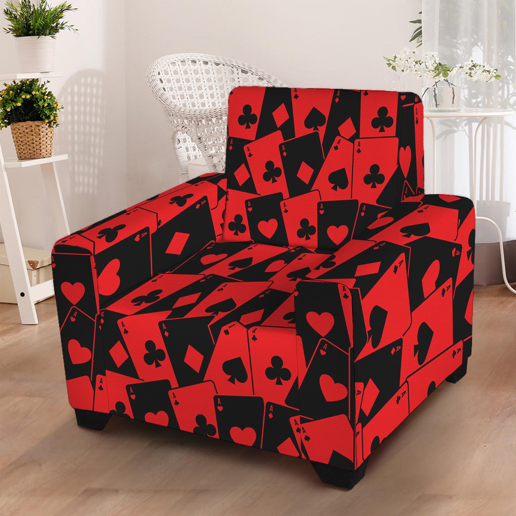 Black And Red Casino Card Pattern Print Armchair Slipcover