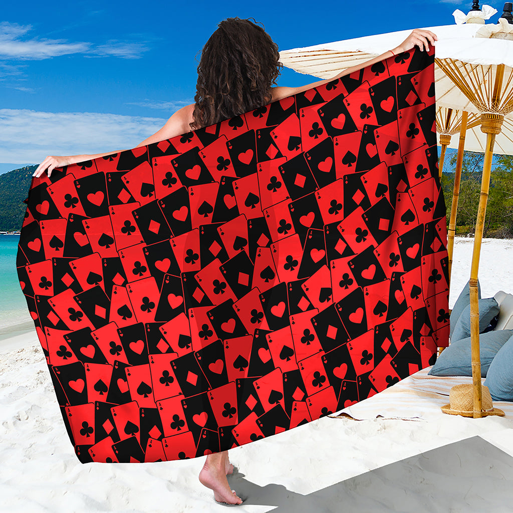 Black And Red Casino Card Pattern Print Beach Sarong Wrap