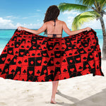 Black And Red Casino Card Pattern Print Beach Sarong Wrap