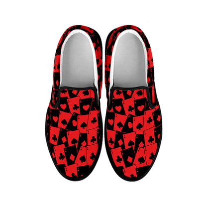 Black And Red Casino Card Pattern Print Black Slip On Shoes