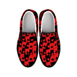 Black And Red Casino Card Pattern Print Black Slip On Shoes