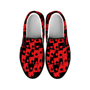 Black And Red Casino Card Pattern Print Black Slip On Shoes