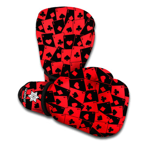 Black And Red Casino Card Pattern Print Boxing Gloves