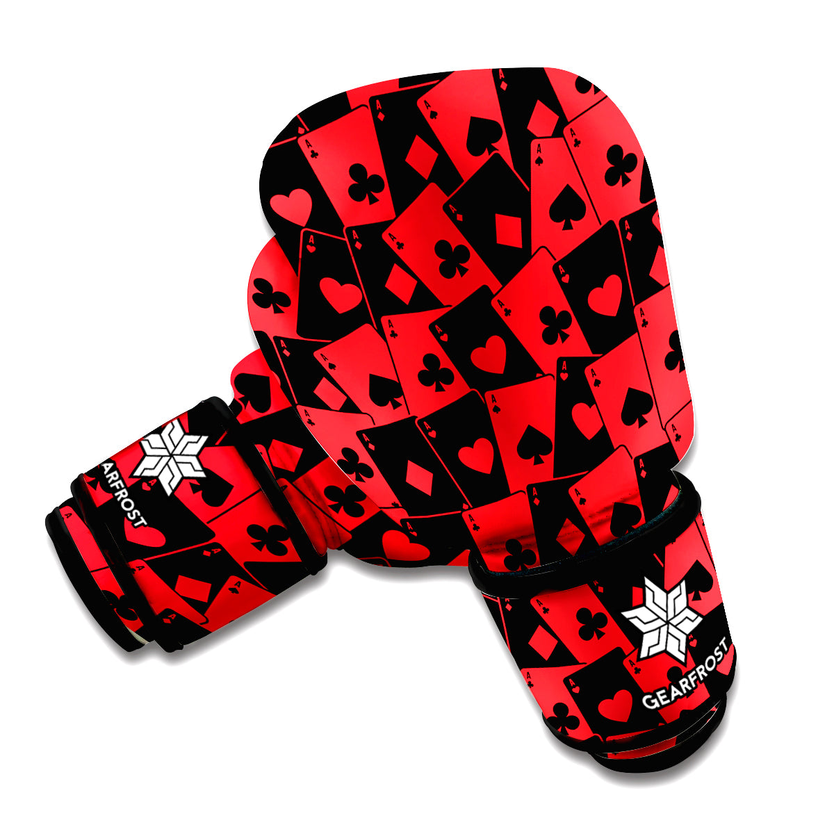 Black And Red Casino Card Pattern Print Boxing Gloves