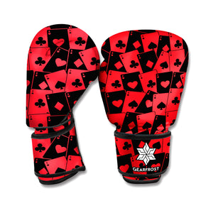 Black And Red Casino Card Pattern Print Boxing Gloves