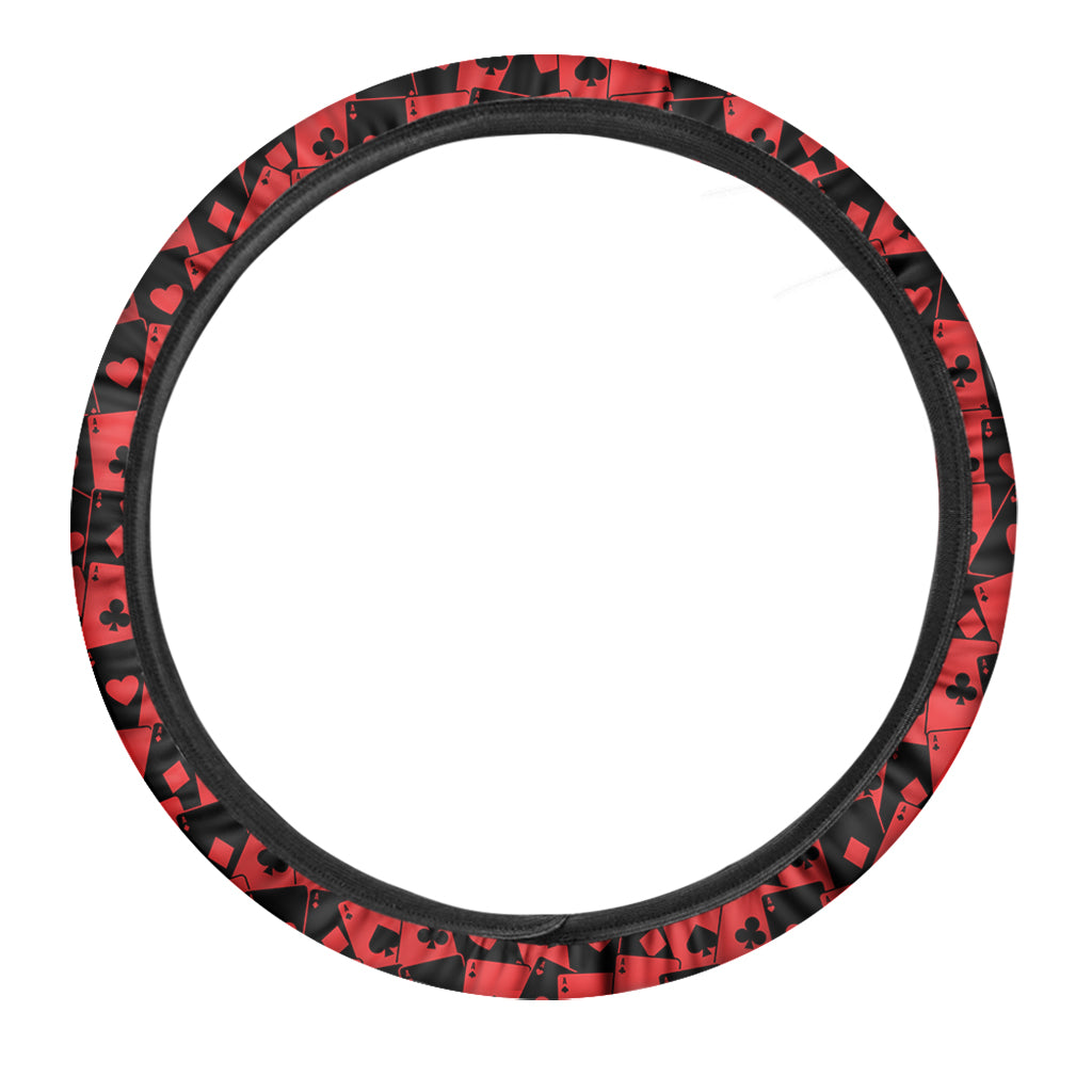 Black And Red Casino Card Pattern Print Car Steering Wheel Cover