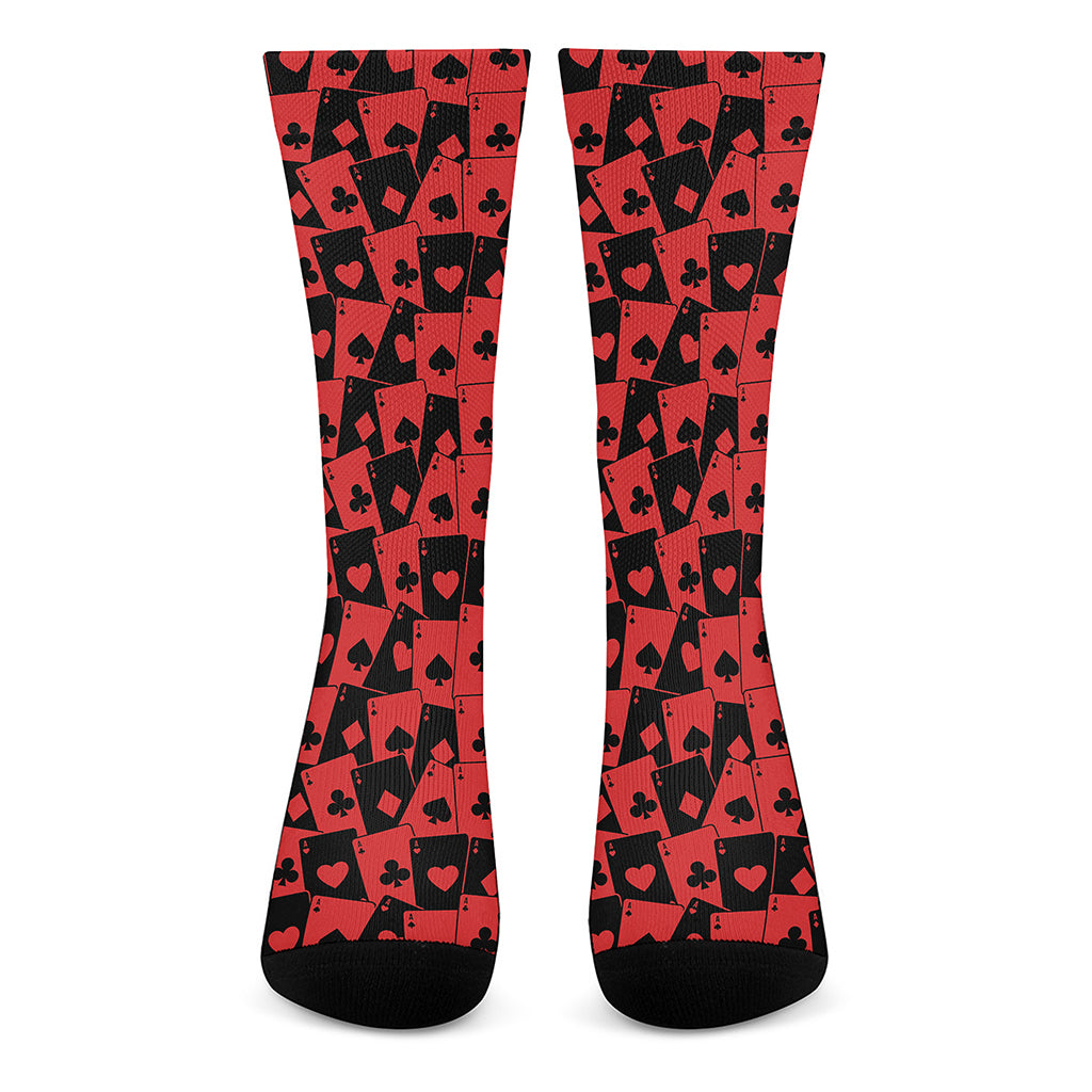 Black And Red Casino Card Pattern Print Crew Socks