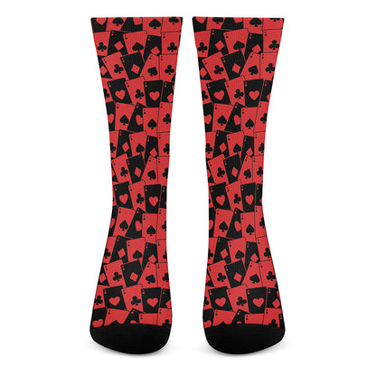 Black And Red Casino Card Pattern Print Crew Socks