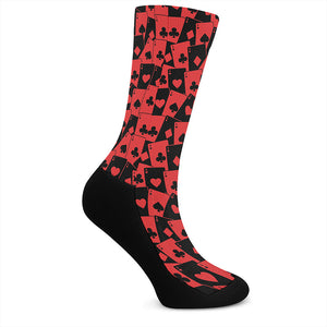 Black And Red Casino Card Pattern Print Crew Socks