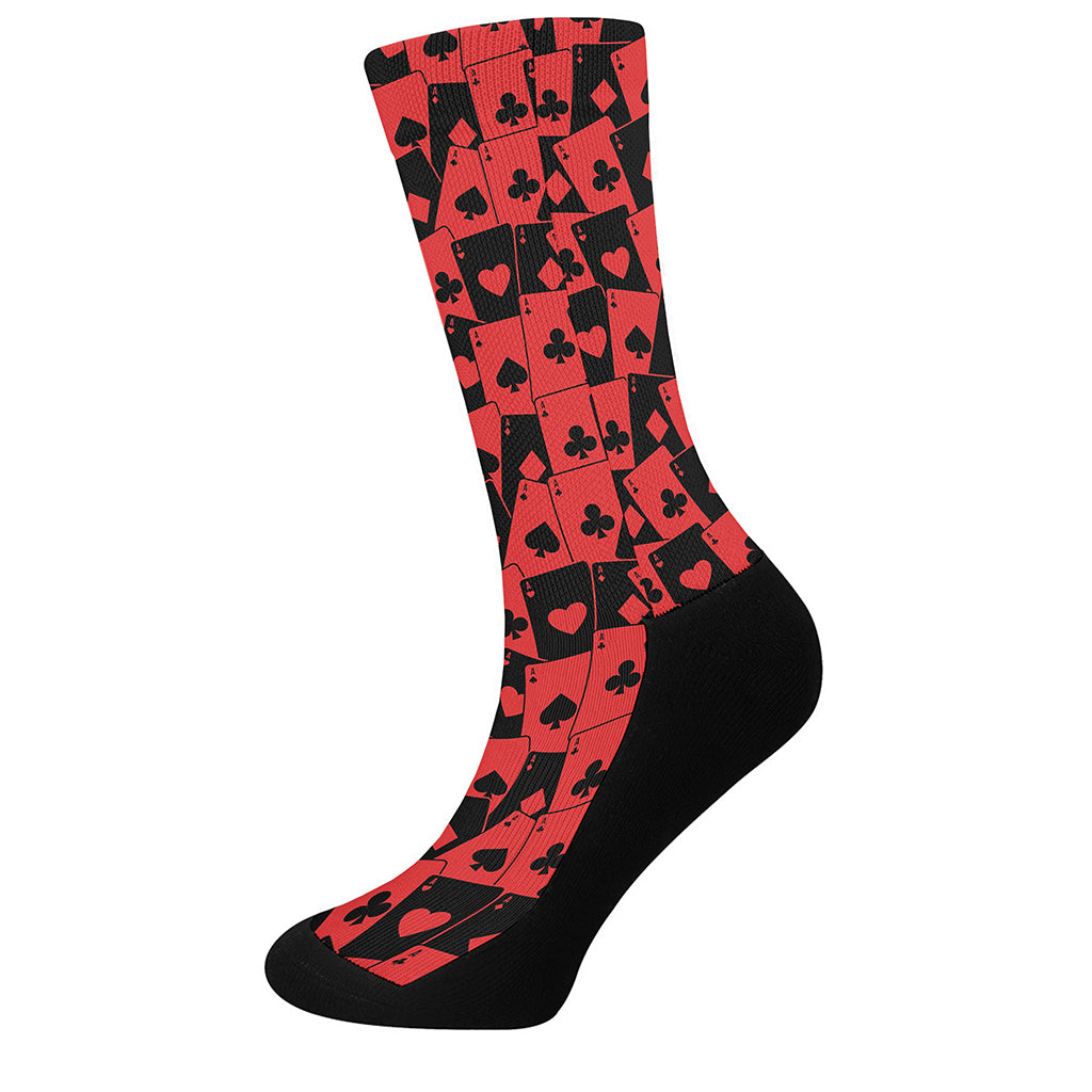 Black And Red Casino Card Pattern Print Crew Socks