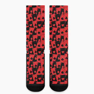 Black And Red Casino Card Pattern Print Crew Socks