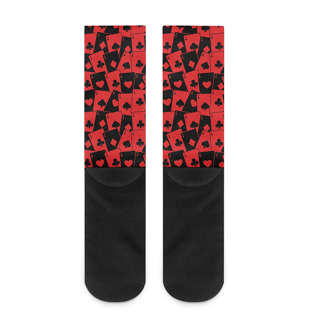 Black And Red Casino Card Pattern Print Crew Socks