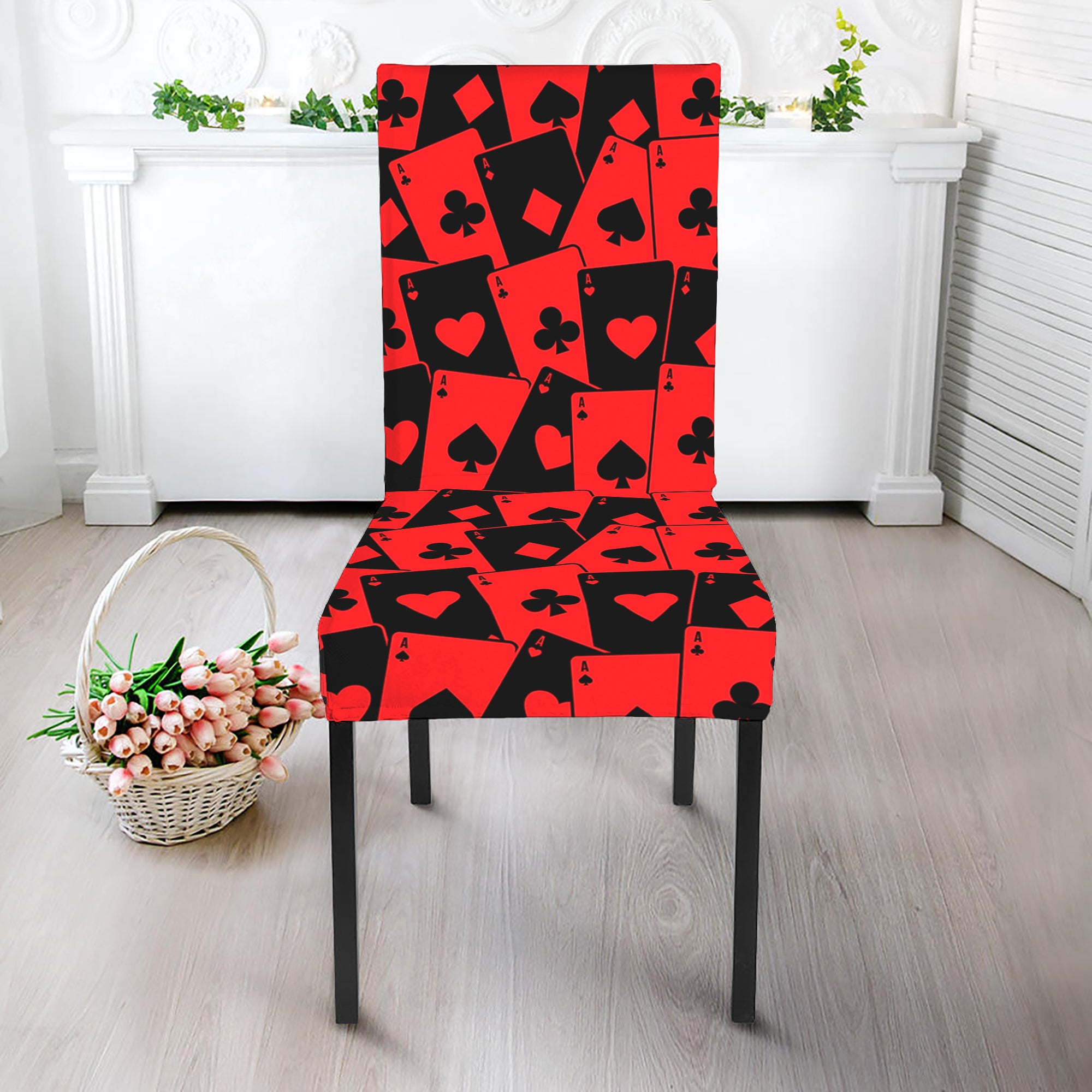 Black And Red Casino Card Pattern Print Dining Chair Slipcover