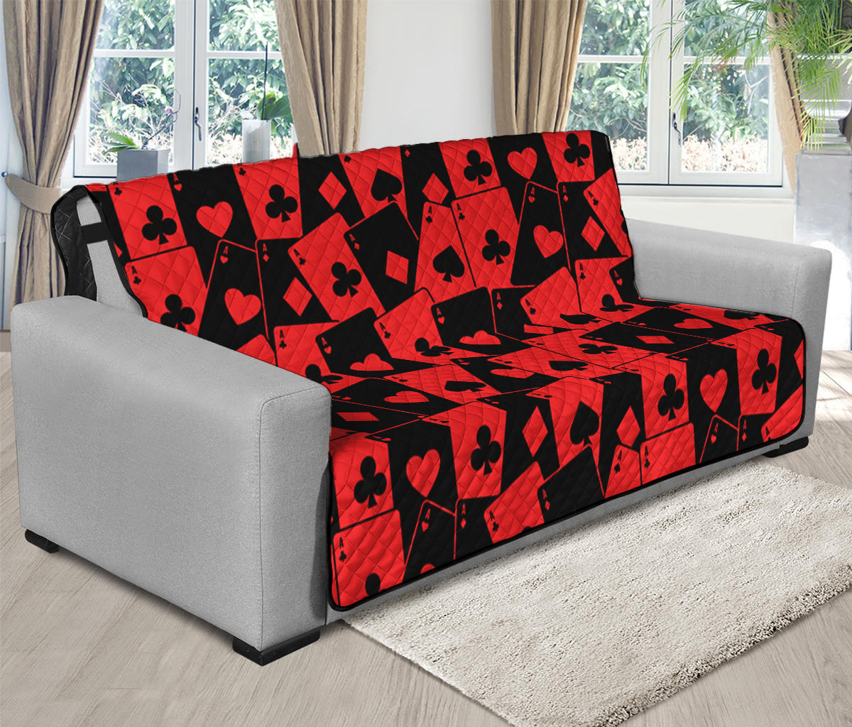 Black And Red Casino Card Pattern Print Futon Protector